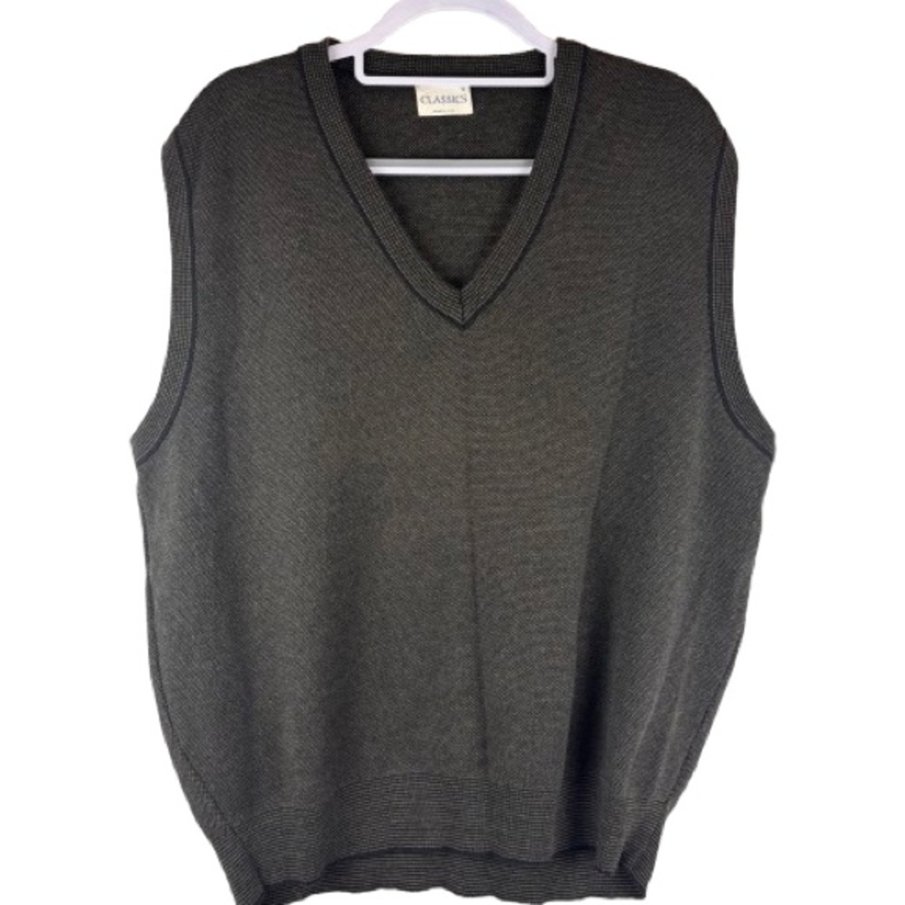 Vintage Classics USA Olive Green  Cotton V-Neck Sweater Vest XL Textured Dadcore
